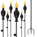 6 Pack Metal Torches for Outside, Upgraded Metal Torches with 3-Prong Grounded Stake, 58-Inch Citronella Torches