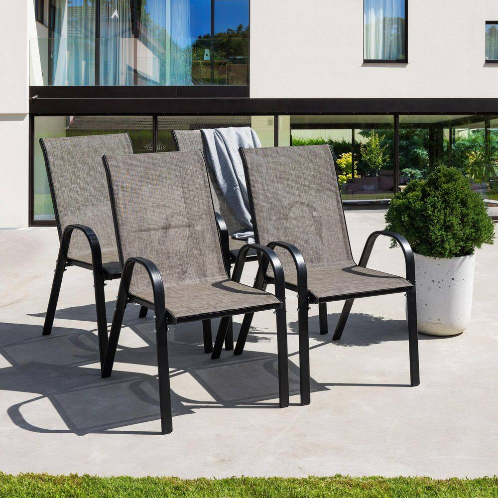 Metal Patio Table and Chairs Set for 4 with Square Patio Table and Stackable Patio Chairs for Lawn, Brown and Black