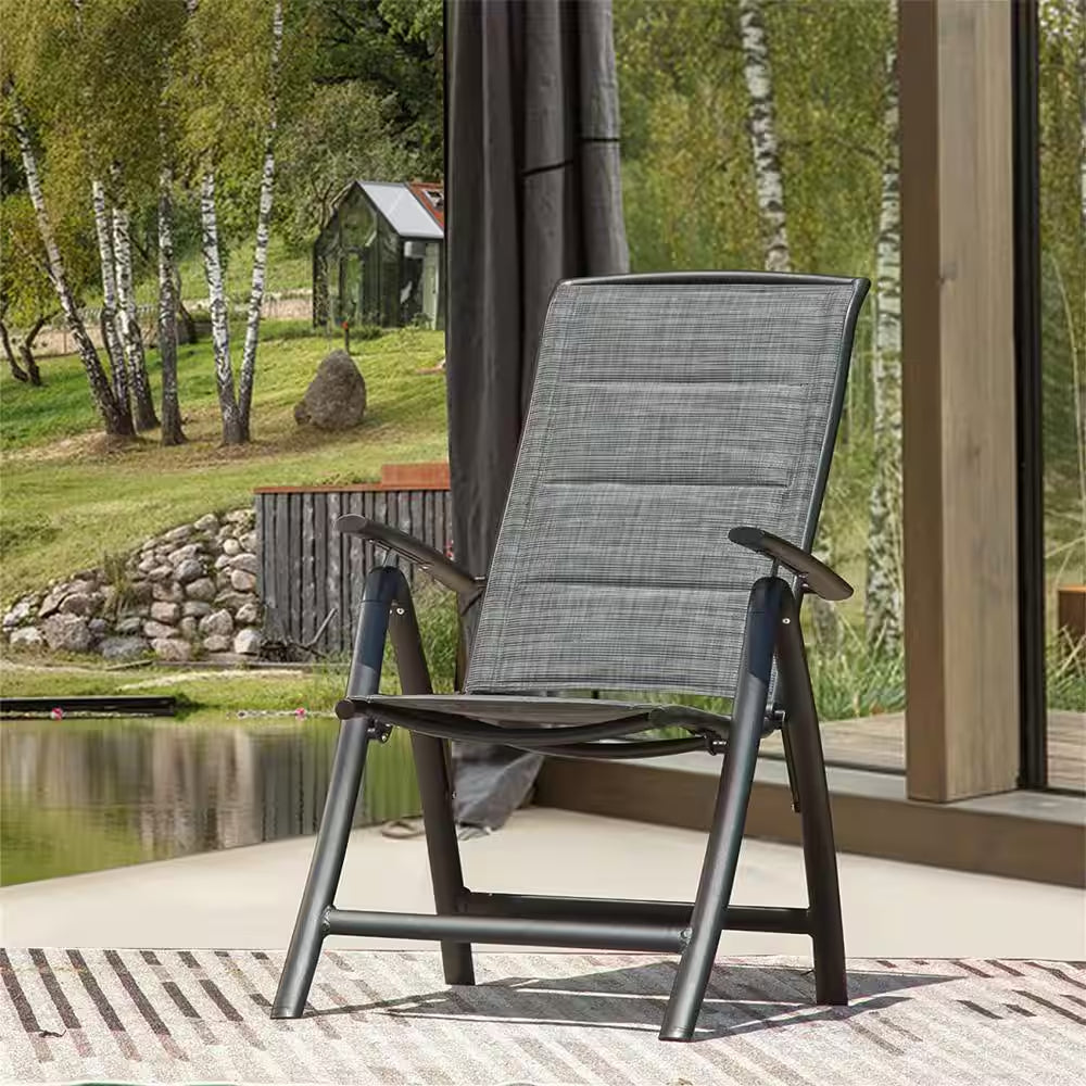 Padded Outdoor Lounge Chair Folding Lawn Chairs Patio Dining Chairs with Adjustable High Backrest, Set of 2