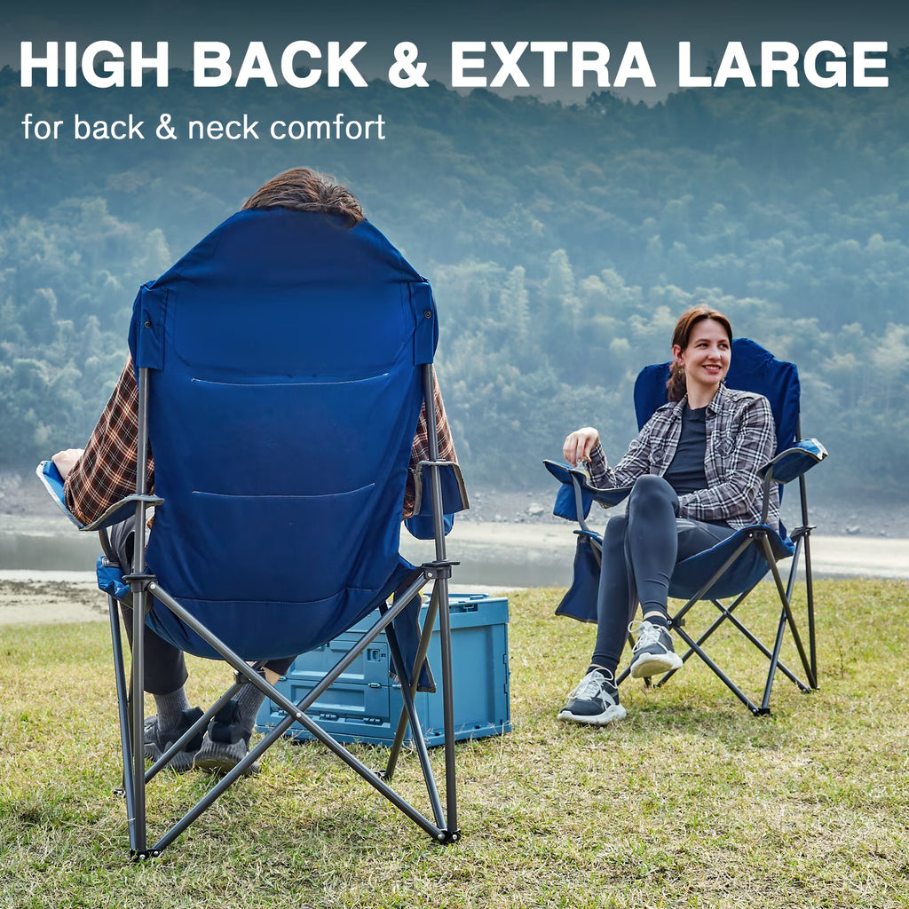 Oversized Camping Chair with High Back Padded Folding Portable Lawn Chairs Lightweight Sturdy Steel for Adults Foldable Outdoor Chair , Blue