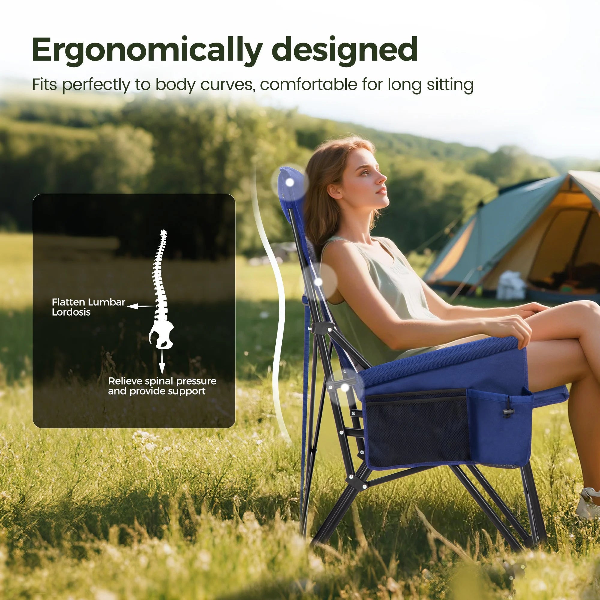 2-Pack Oversized Camping Chair Heavy Duty High Back Camping Chairs 500Lbs Capacity Folding Lawn Chairs with Cup Holder, Portable for Outdoor, Beach and Picnic, Blue