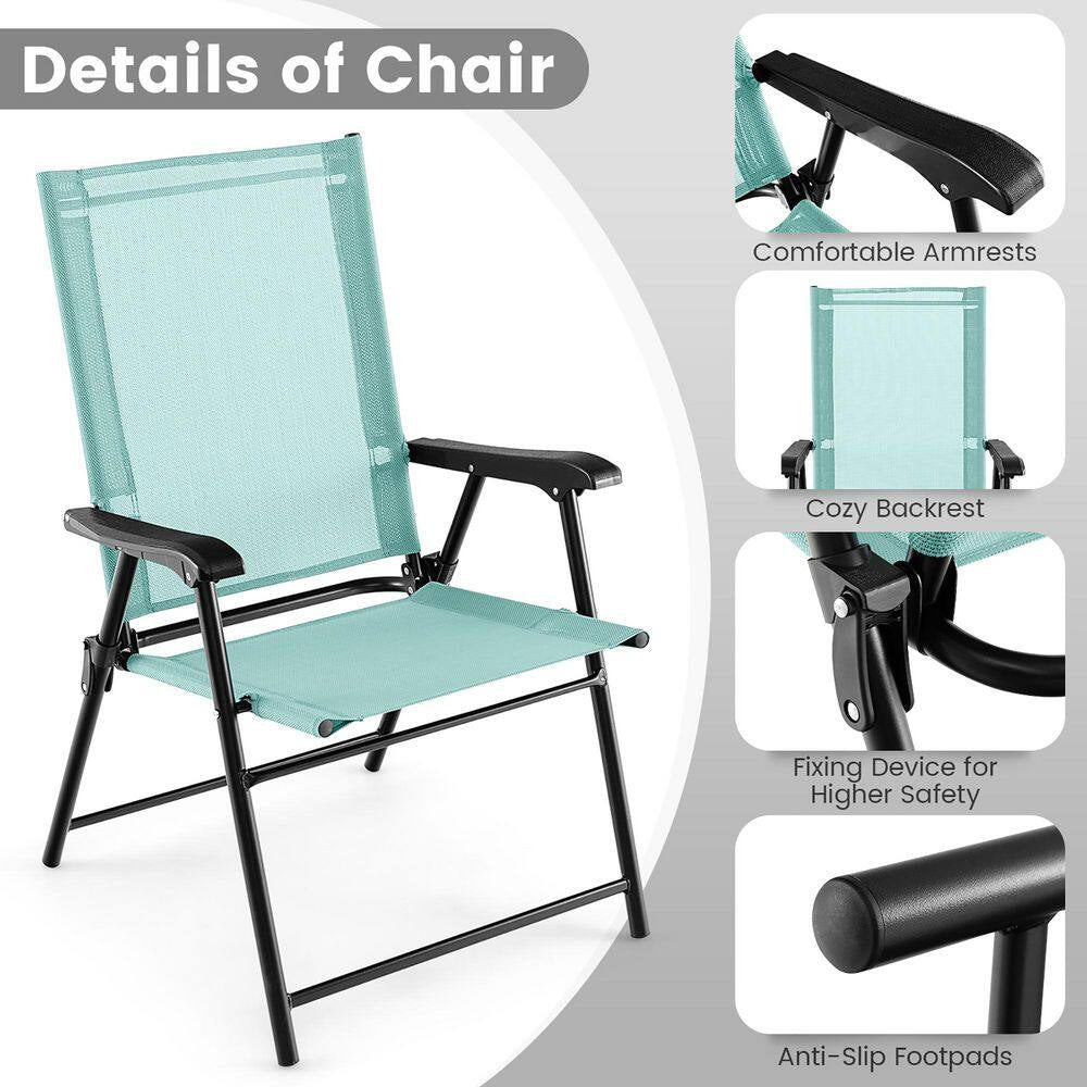 Patio Mint Green Folding Chairs Outdoor Portable Pack Lawn Chairs W/ Armrests (Set of 2)