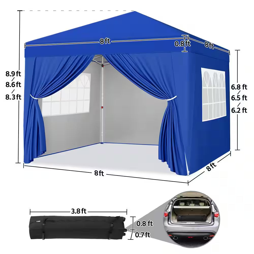 8 Ft. X 8 Ft. Blue Pop up Canopy Tent with 4 Sidewalls
