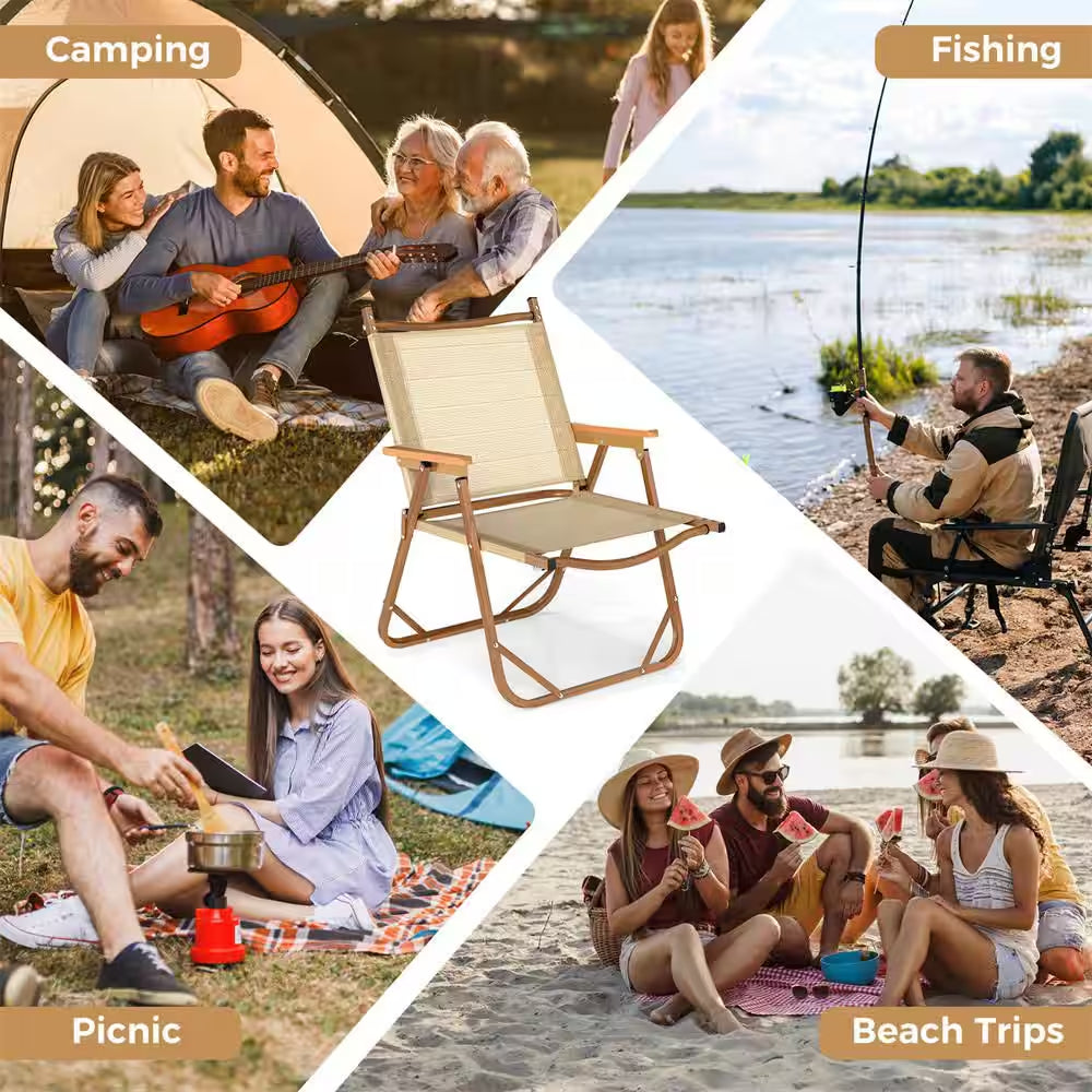 2-Pack Folding Camping Chairs Lightweight Fabric Lawn Chairs with Heavy Duty Aluminum Frame