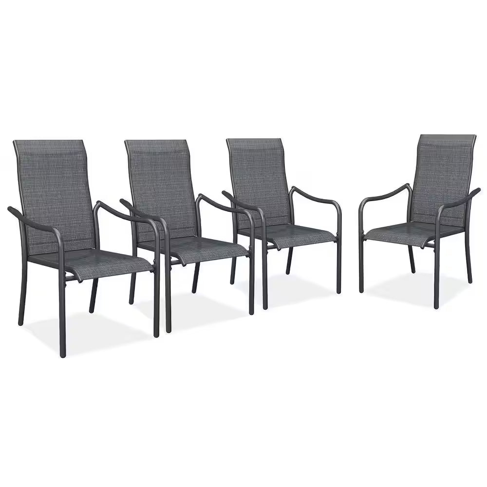Grey Stackable Patio Chairs with High Back, Outdoor Dining Chairs for Garden, Poolside, Lawn (4-Pack)