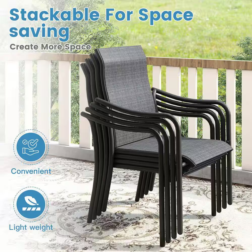 Grey Stackable Patio Chairs with High Back, Outdoor Dining Chairs for Garden, Poolside, Lawn (4-Pack)