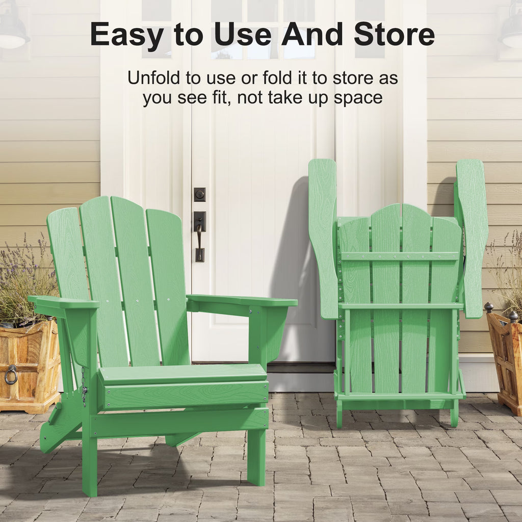 Adirondack Chair, 2PC Plastic Folding Outdoor Patio Chairs, outside HDPE Chairs for Lawn, Yard, Light Green