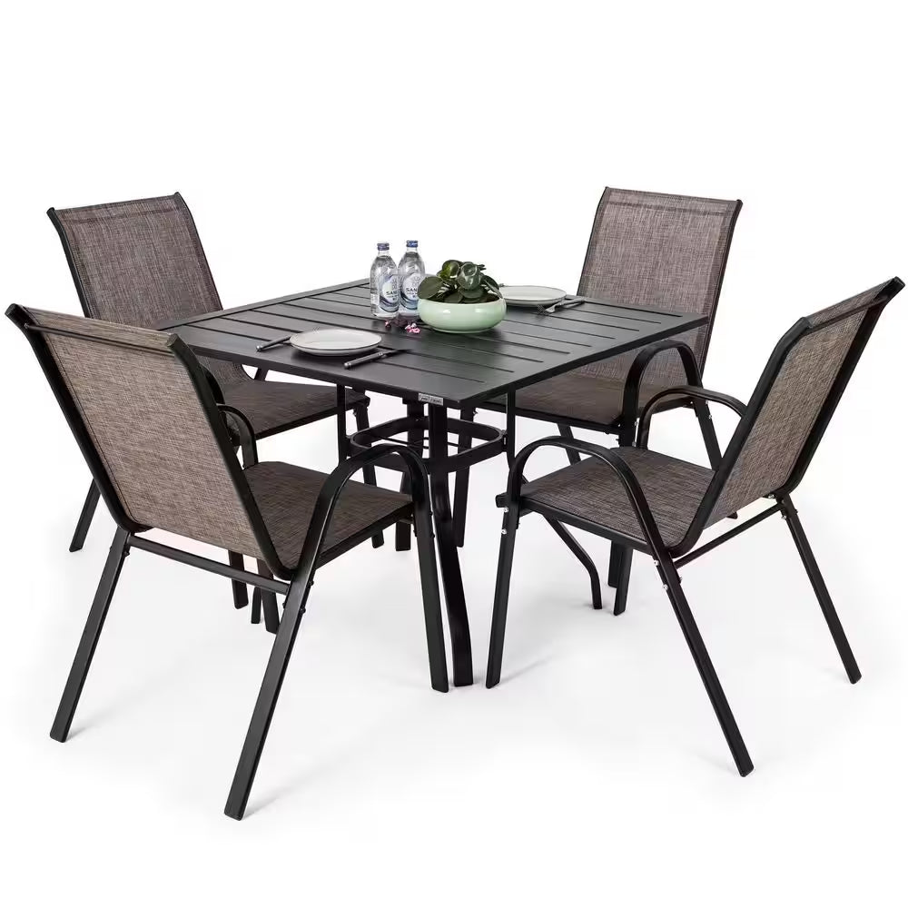 Stackable Patio Dining Chairs Set of 4 Textilene Iron Patio Chairs Patio Dining Chairs for Lawn, Poolside, Garden, Brown
