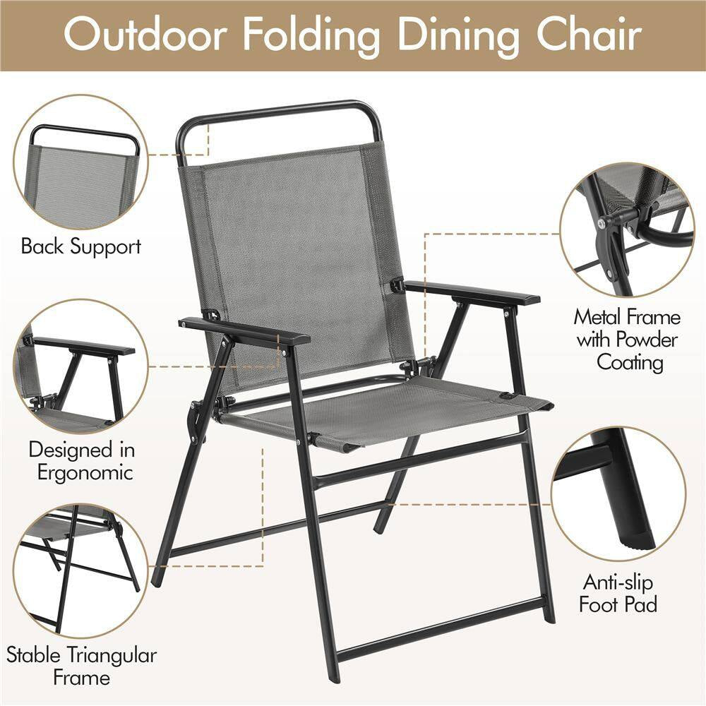 Set of 2 Outdoor Texteline Foldable Dining Chairs, All-Weather Folding Lawn Chairs with Backrest/ Armrests, Gray