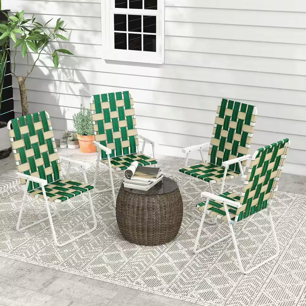 Green Patio Plastic Folding Chairs, Classic Outdoor Camping Chairs, Portable Lawn Chairs with Armrests (Set of 4)