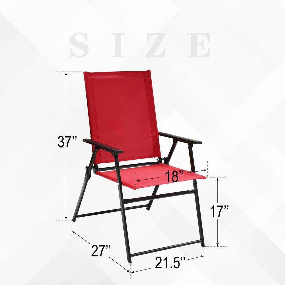 Metal Outdoor Dining Chairs Patio Folding Lawn Chair-Red (Set of 2)