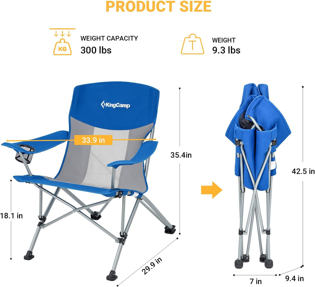 Camping Folding Chair Outdoor Lawn Chairs Folding for outside Oversized Mesh Back Portable Lightweight Camping Chair for Heavy Duty Adults with Cup Holder Padded Armrest Supports 300 Lbs