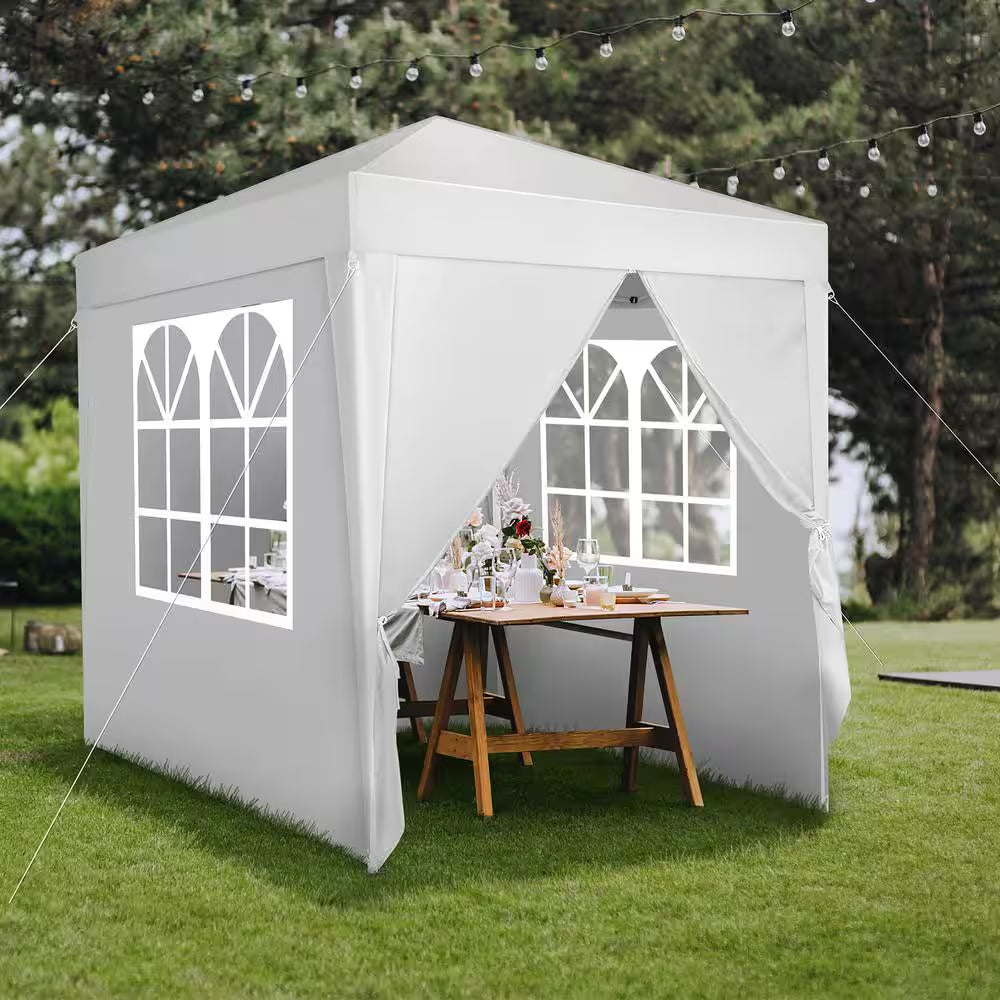 6.5 Ft. X 6.5 Ft. White Straight Leg Pop-Up Canopy with 4 Sidewalls