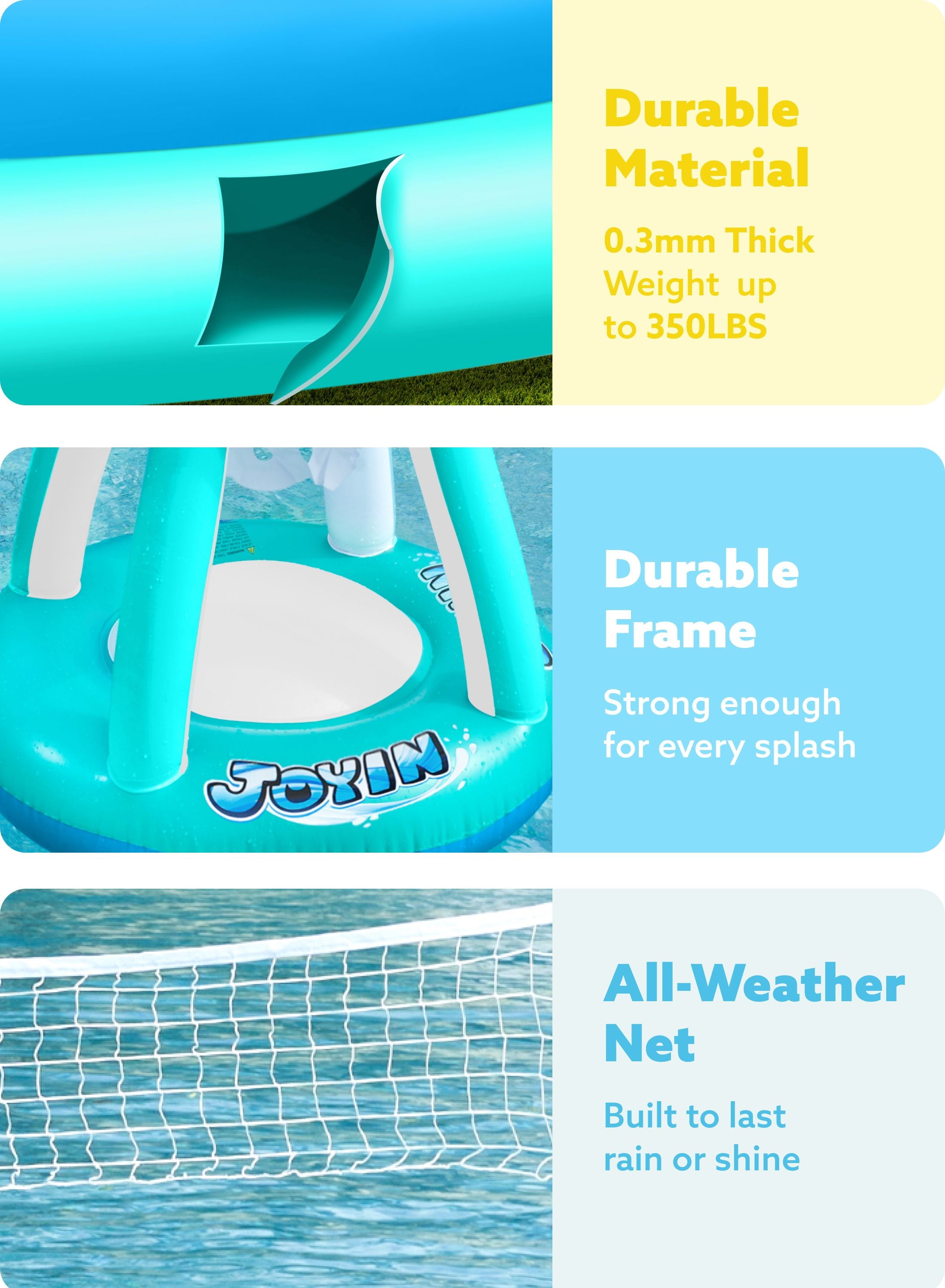 Inflatable Pool Float Set Pool Volleyball Net & Basketball Hoops, Summer Pool Toys for Kids and Pool Game Adults, Volleyball Court (105”X28”X35”)|Basketball (27”X23”X27”),L-Blue