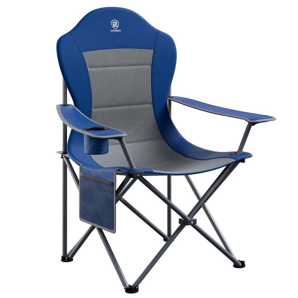 Oversized Camping Chair with High Back Padded Folding Portable Lawn Chairs Lightweight Sturdy Steel for Adults Foldable Outdoor Chair , Blue