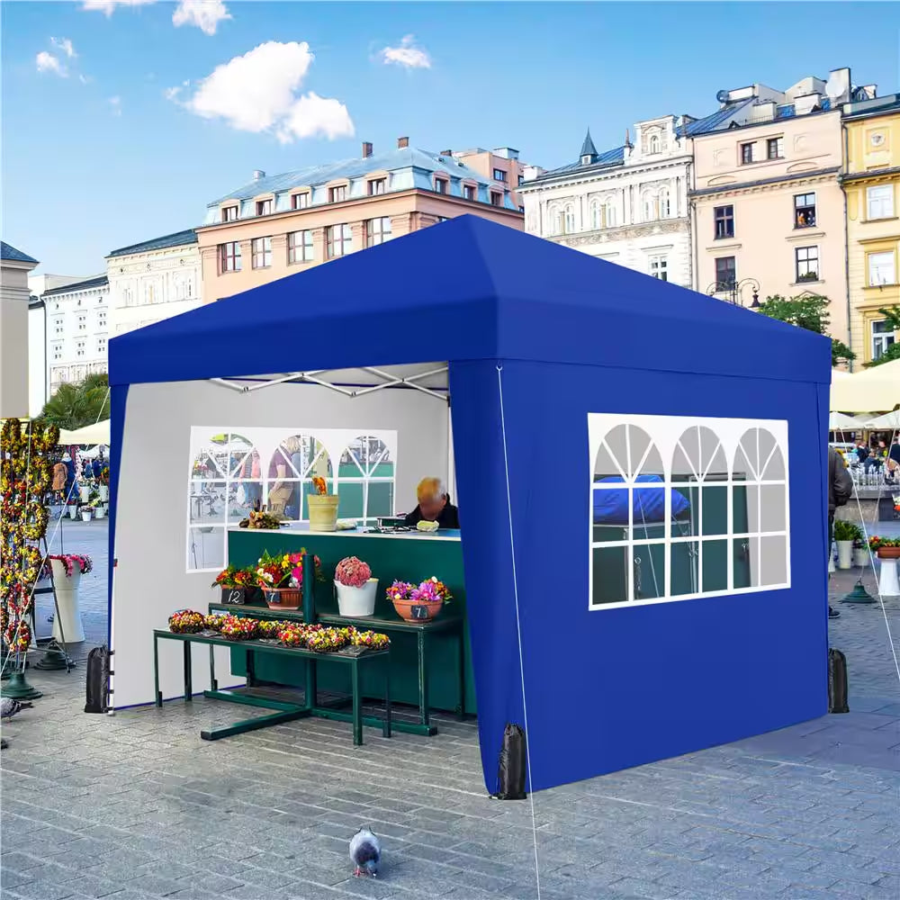 8 Ft. X 8 Ft. Blue Pop up Canopy Tent with 4 Sidewalls