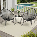 3 Piece Patio Acapulco Furniture Bistro Set, Outdoor Bistro Set Acapulco Chairs All-Weather Rattan Wicker Chairs with Plastic Rope and Coffee Table, Black