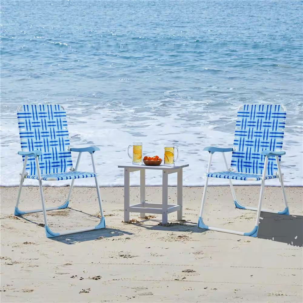 Set of 2 Patio Webbed Folding Chairs Nylon Fabric Portable Lawn Chairs Camping Chairs, Blue
