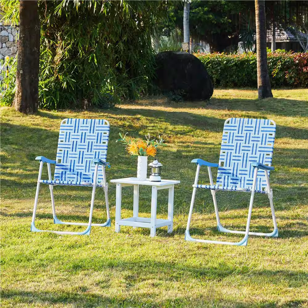 Set of 2 Patio Webbed Folding Chairs Nylon Fabric Portable Lawn Chairs Camping Chairs, Blue