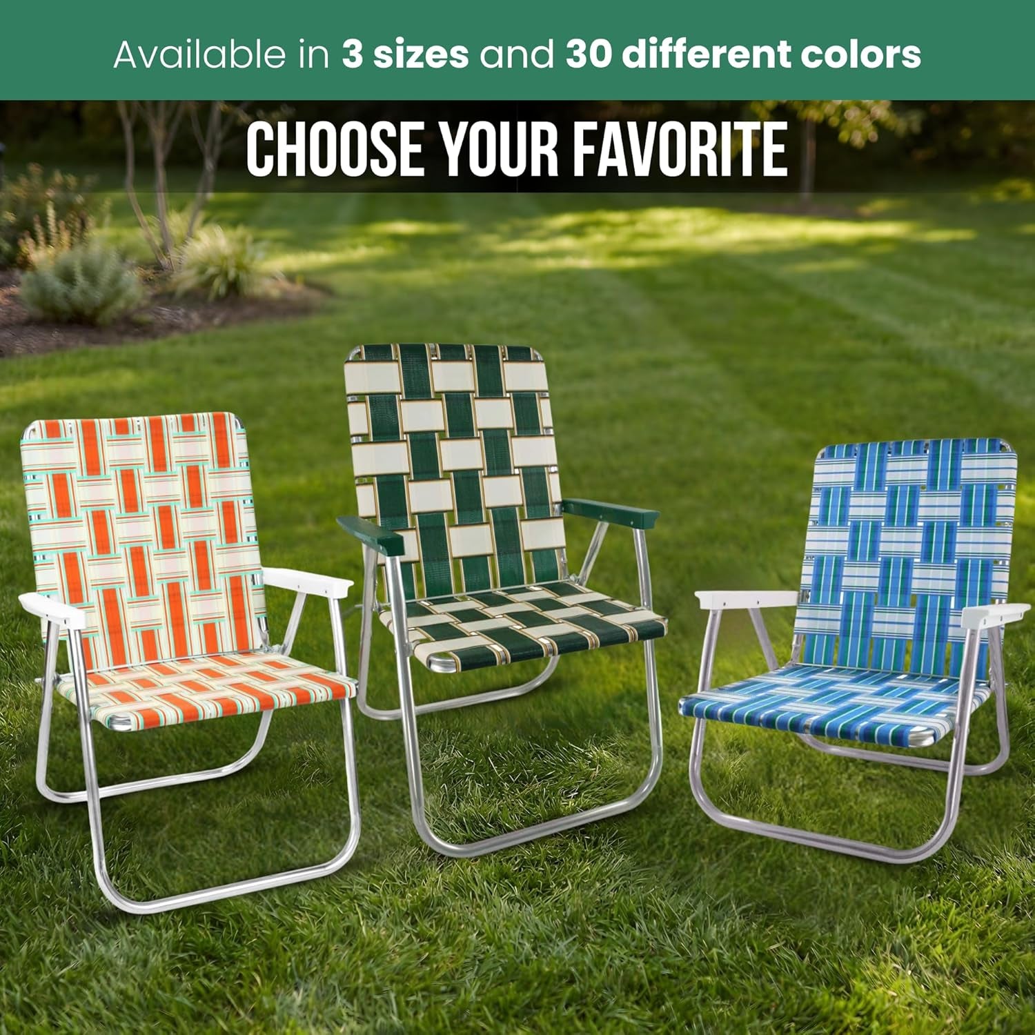 Folding Aluminum Outdoor Patio Lawn Chair | Heavy-Duty Webbed Chairs for Camping, Sports, Beach, Yard & Tailgating | Lightweight Portable | Classic - Blue Sands with Blue Arms