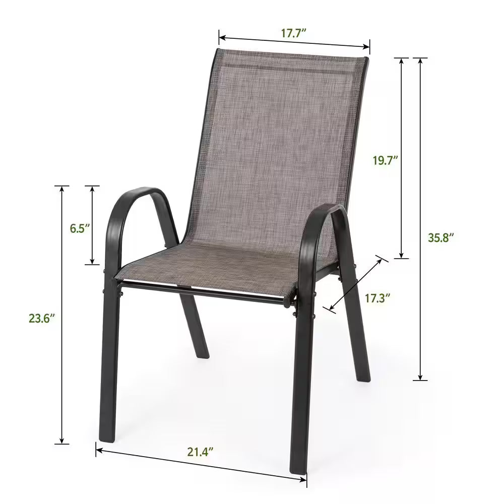 Stackable Patio Dining Chairs Set of 4 Textilene Iron Patio Chairs Patio Dining Chairs for Lawn, Poolside, Garden, Brown