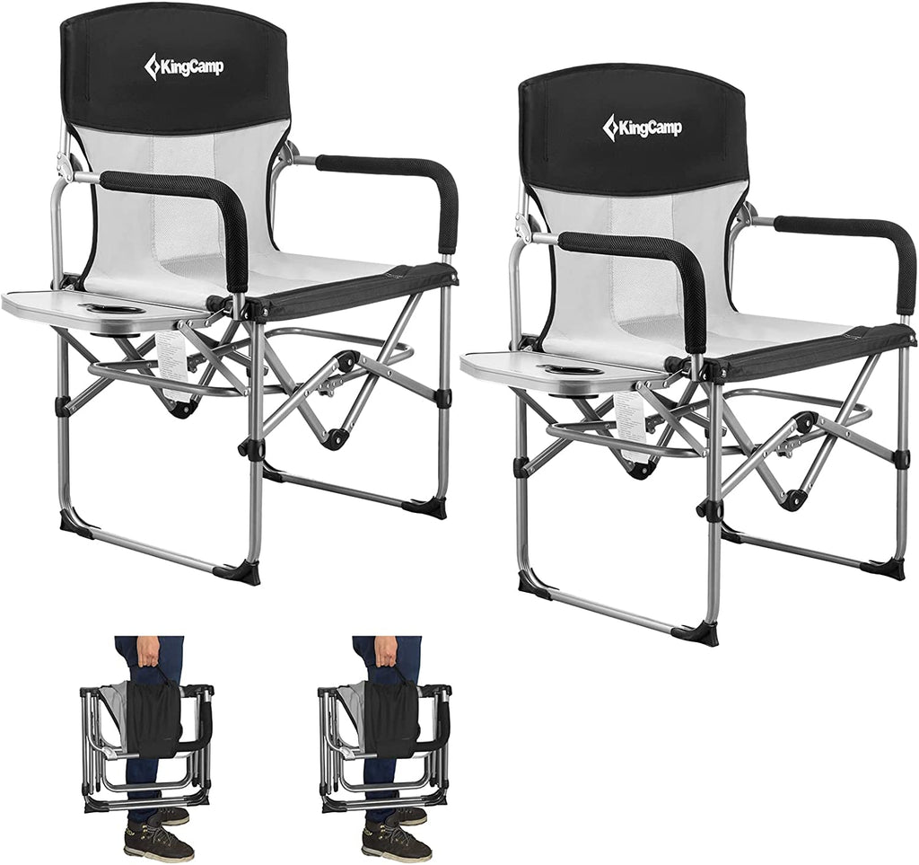 Camping Director Chair for Adults 2 Pack Heavy Duty Folding Lawn Chair for outside with Side Table Mesh Back Padded Armrest Support 300 Lbs for Outdoor Beach Backyard