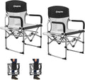 Camping Director Chair for Adults 2 Pack Heavy Duty Folding Lawn Chair for outside with Side Table Mesh Back Padded Armrest Support 300 Lbs for Outdoor Beach Backyard