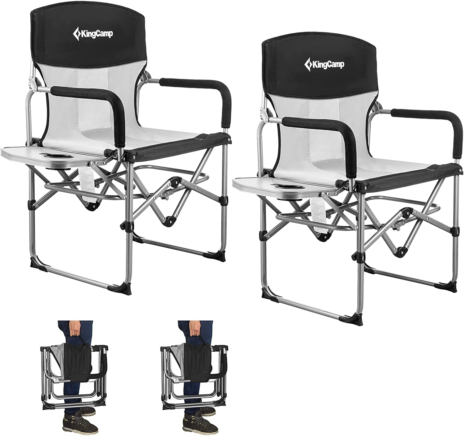 Camping Director Chair for Adults 2 Pack Heavy Duty Folding Lawn Chair for outside with Side Table Mesh Back Padded Armrest Support 300 Lbs for Outdoor Beach Backyard