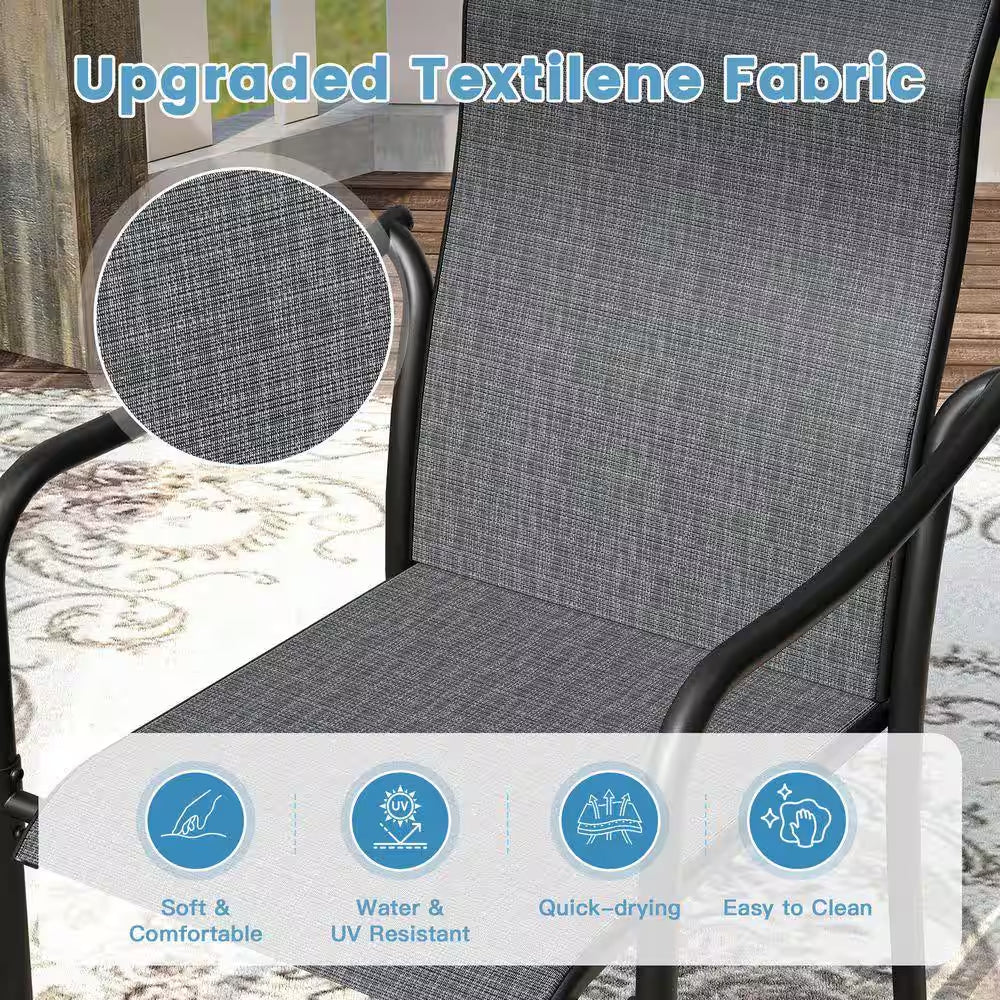 Grey Stackable Patio Chairs with High Back, Outdoor Dining Chairs for Garden, Poolside, Lawn (4-Pack)