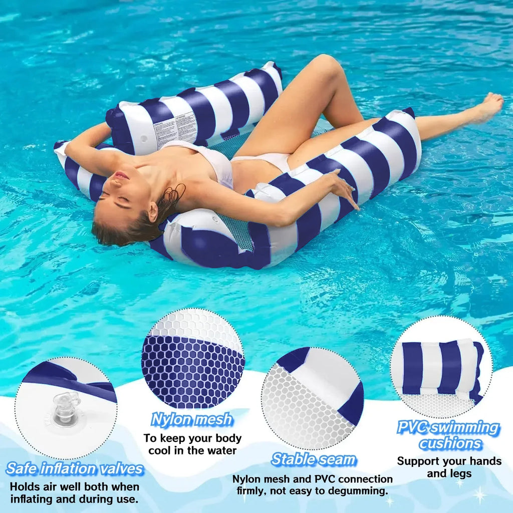 Pool Floats, Upgraded 4-In-1 Inflatable Water Hammock, Pool Toys for Adults, Portable Floating Lounger for Pool, Beach, Capacity 220 Lbs, Blue
