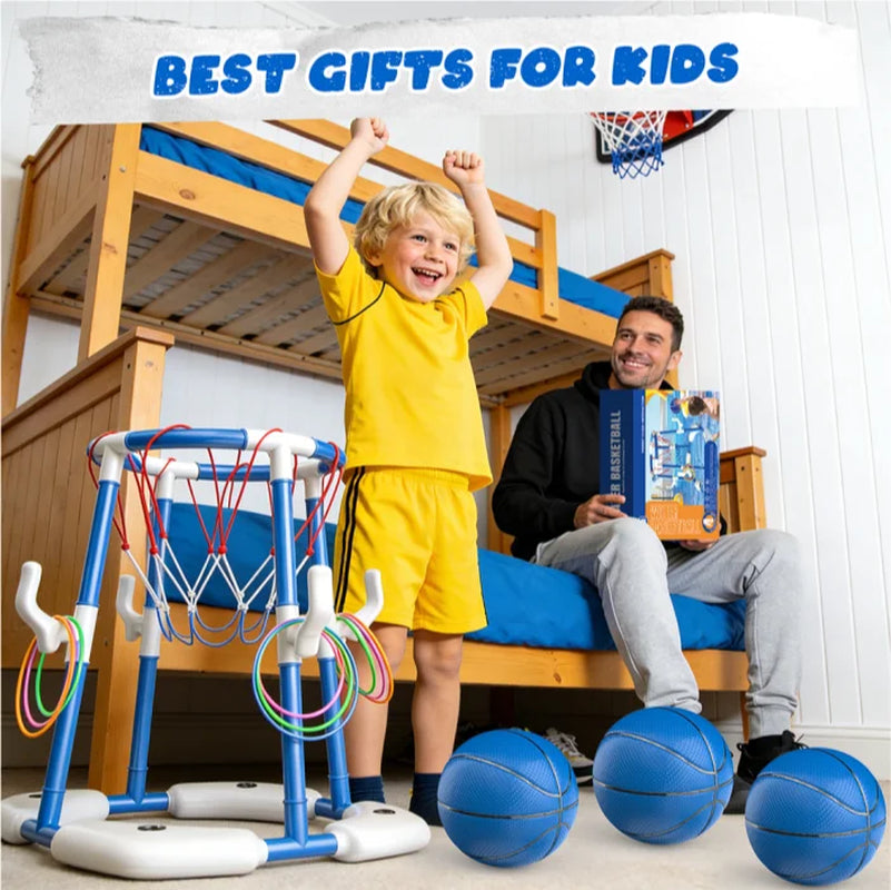 2-In-1 Floating Pool Basketball Hoops & Pool Ring Toss Game, Pool Basketball Toys with 3 Balls & 12 Rings, Inflatable Swimming Pool Toys for Toddlers