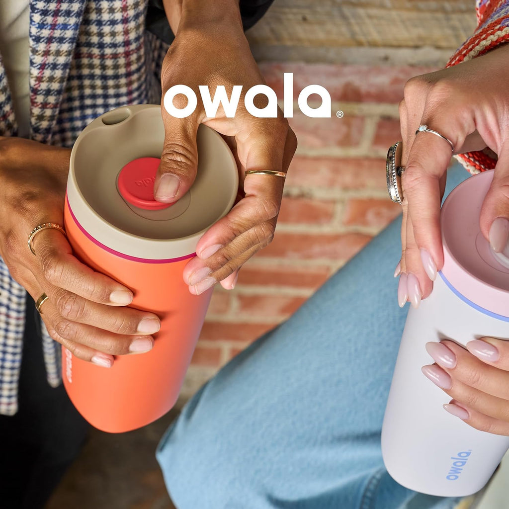 Owala Smoothsip Slider Insulated Stainless Steel Coffee Tumbler, Reusable Iced Coffee Cup, Hot Coffee Travel Mug, BPA Free 12 Oz, Vanilla Bean