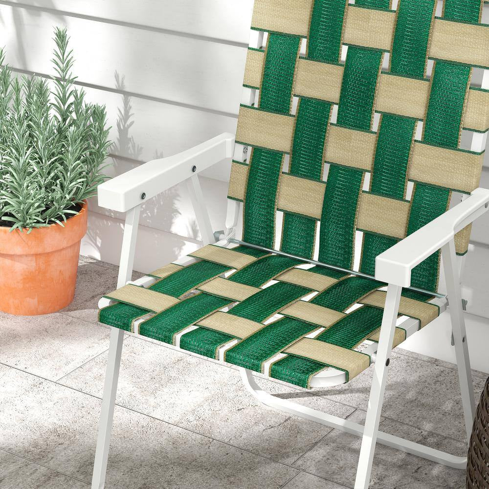 Green Patio Plastic Folding Chairs, Classic Outdoor Camping Chairs, Portable Lawn Chairs with Armrests (Set of 4)