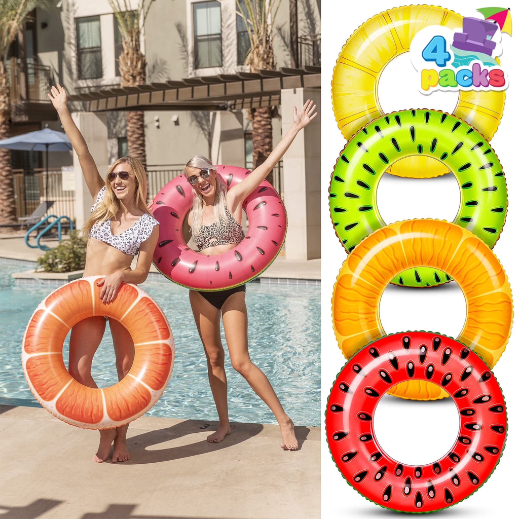 4 Packs 32'' Inflatable Pool Floats Fruit Tube Rings, Fruit Pool Tubes, Pool Floaties Toys, Beach Swimming Party Toys for Kids and Adults