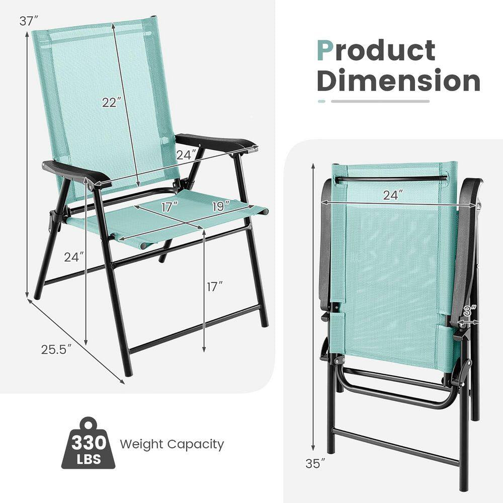 Patio Mint Green Folding Chairs Outdoor Portable Pack Lawn Chairs W/ Armrests (Set of 2)