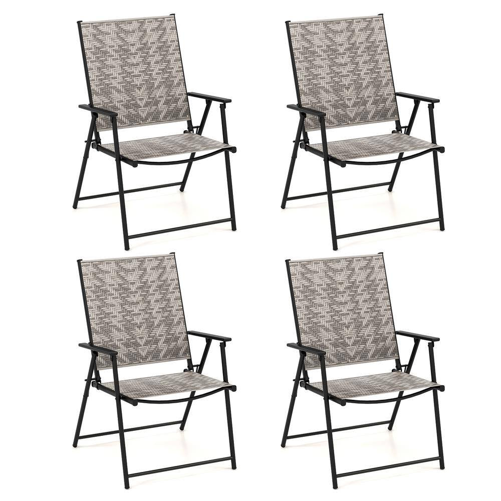 Folding Chairs with Armrests and Portable Lawn Chairs for Garden Backyard (Set of 4)