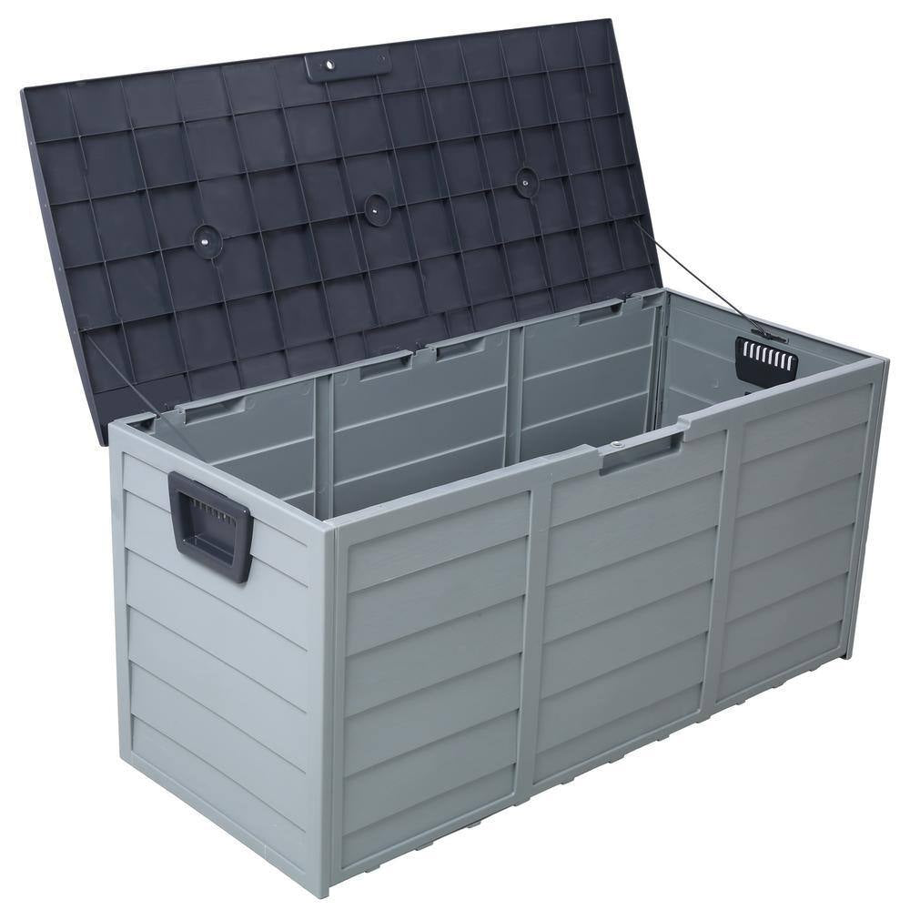 75 Gal. Plastic Deck Box, All Weather UV Pool Deck Box, Storage Shed Bin Backyard Patio Outdoor with Wheel in Gray