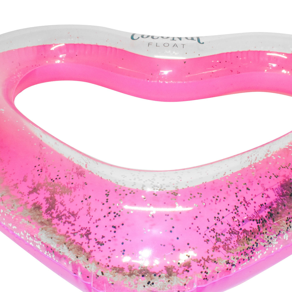 : Pink Glitter Heart Pool Float - 48"X40", Inflatable 48" Jumbo Ring, Anti-Leak, Durable, Water Accessory