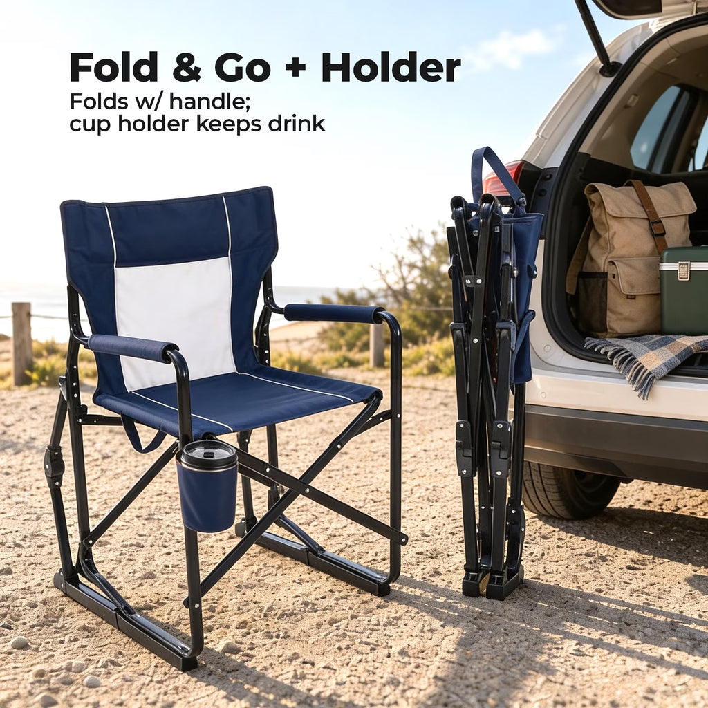 Outdoor Folding Rocking Camping Chair, Portable Mesh Lawn Chairs with Comfortable Mesh Backrest, Waterproof Armrests and Sturdy Frame