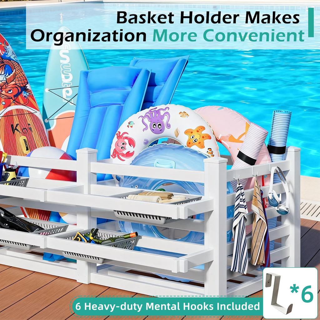 Extra Large Poolside Organizer, 64In W X 92In L X 38In H Waterproof Outdoor Pool Float Storage Bin, Upgraded Oversized Version for Pool Toys & Floats Storage& Pool Deck