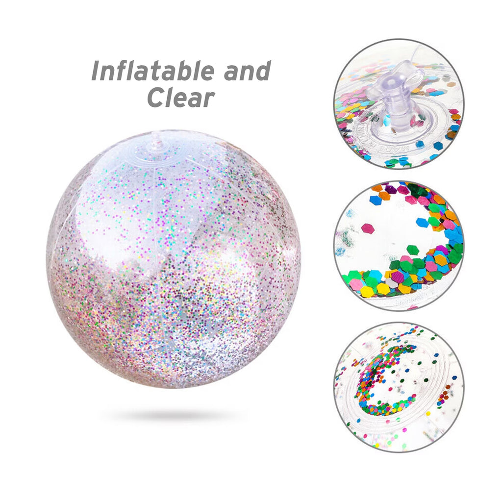 5 Pack Sequin Beach Ball Jumbo Pool Toys Balls Giant Confetti Glitter Inflatable Clear Beach Ball Swimming Pool Water Fun Toys Outdoor Summer Party Favors for Kids Adults