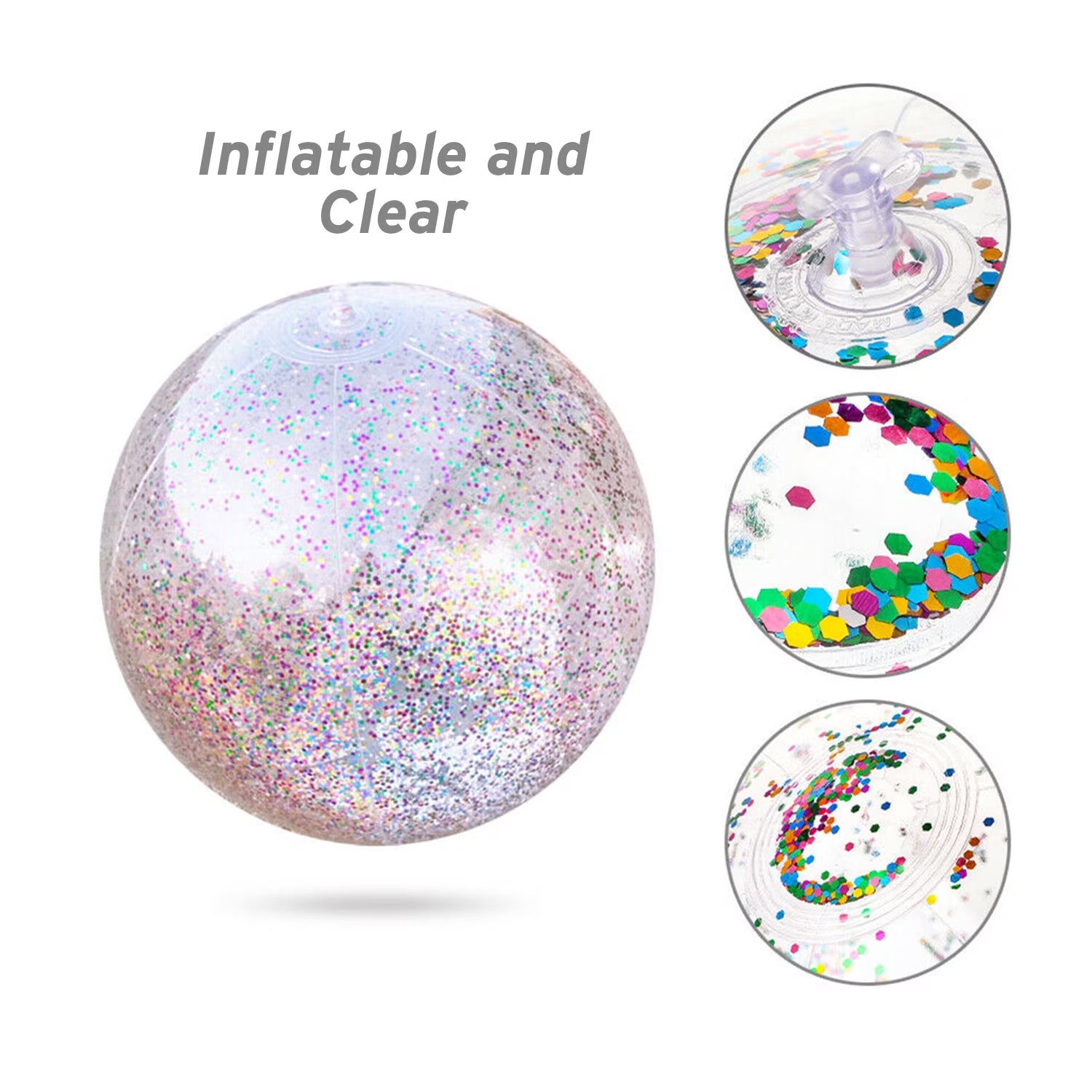 5 Pack Sequin Beach Ball Jumbo Pool Toys Balls Giant Confetti Glitter Inflatable Clear Beach Ball Swimming Pool Water Fun Toys Outdoor Summer Party Favors for Kids Adults