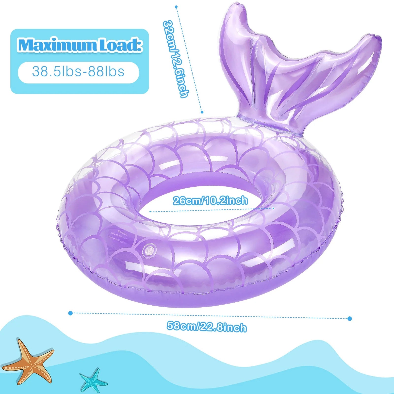 2 Pack Mermaid Tail Pool Float, Inflatable Swimming Ring Floaties Tubes, Rose Gold & Purple