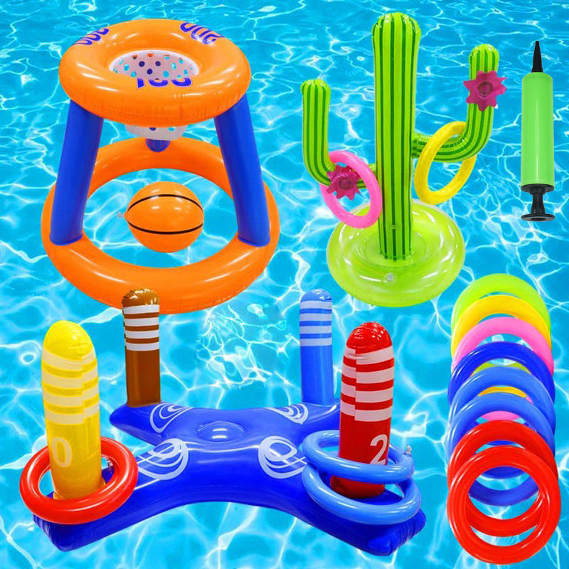 Pool Toys Games Set, Floating Basketball Hoop Inflatable Cross Ring Toss Game Toys for Kids Adults, Summer Party Swimming Pool Water Games