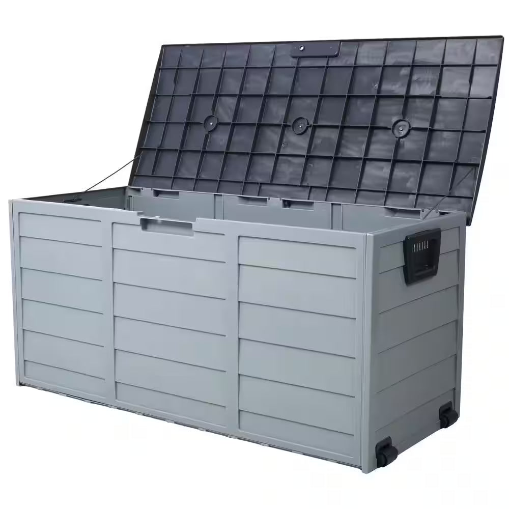 75 Gal. Outdoor All Weather UV Waterproof Resin Storage Deck Box, Shed Bin Bench with Wheel for Garden and Pool Tools
