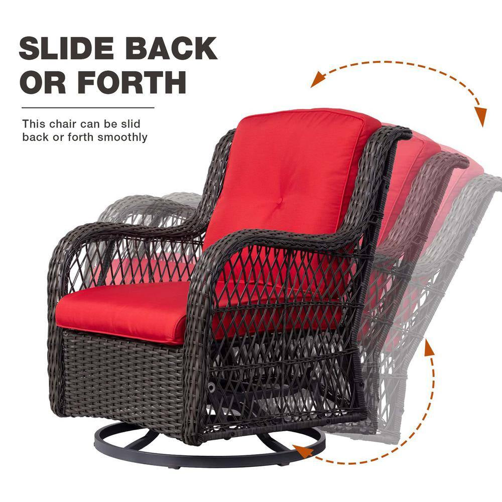 3-Piece Wicker Outdoor Patio Conversation Seating Set with Red Cushions and Coffee Table for Patio, Garden, Backyard