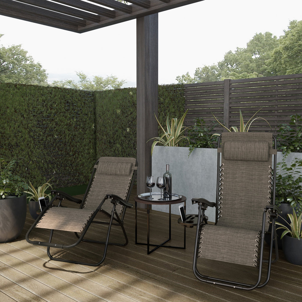 Set of 2 Outdoor Zero Gravity Chairs with Side Table (Gray)