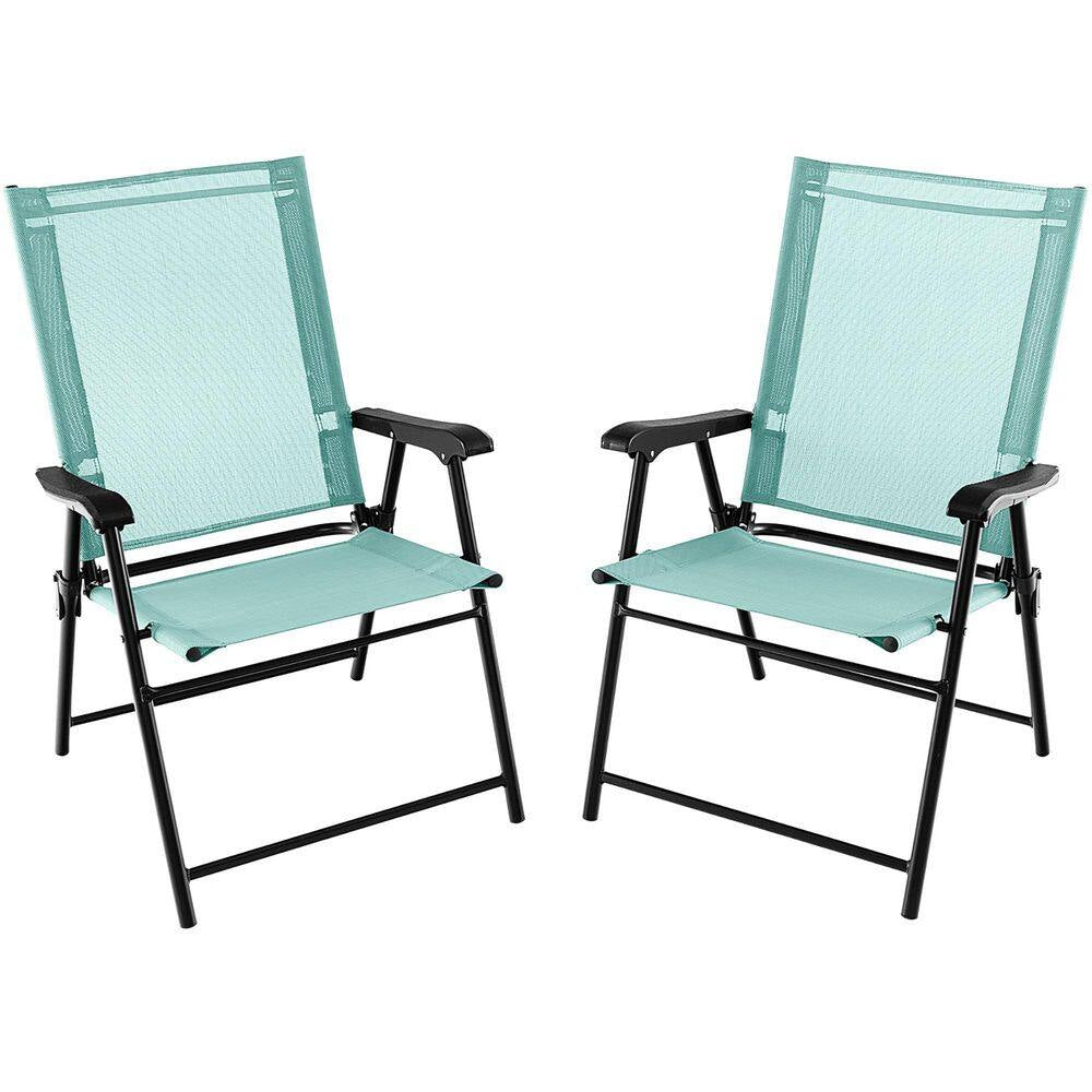 Patio Mint Green Folding Chairs Outdoor Portable Pack Lawn Chairs W/ Armrests (Set of 2)