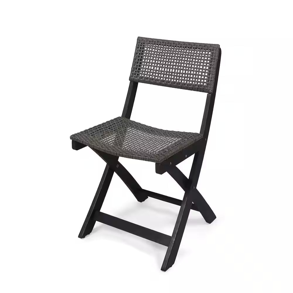 Gray Acacia Wood Folding Lawn Chair, Bistro Chair with Wicker Seat (Set of 2)