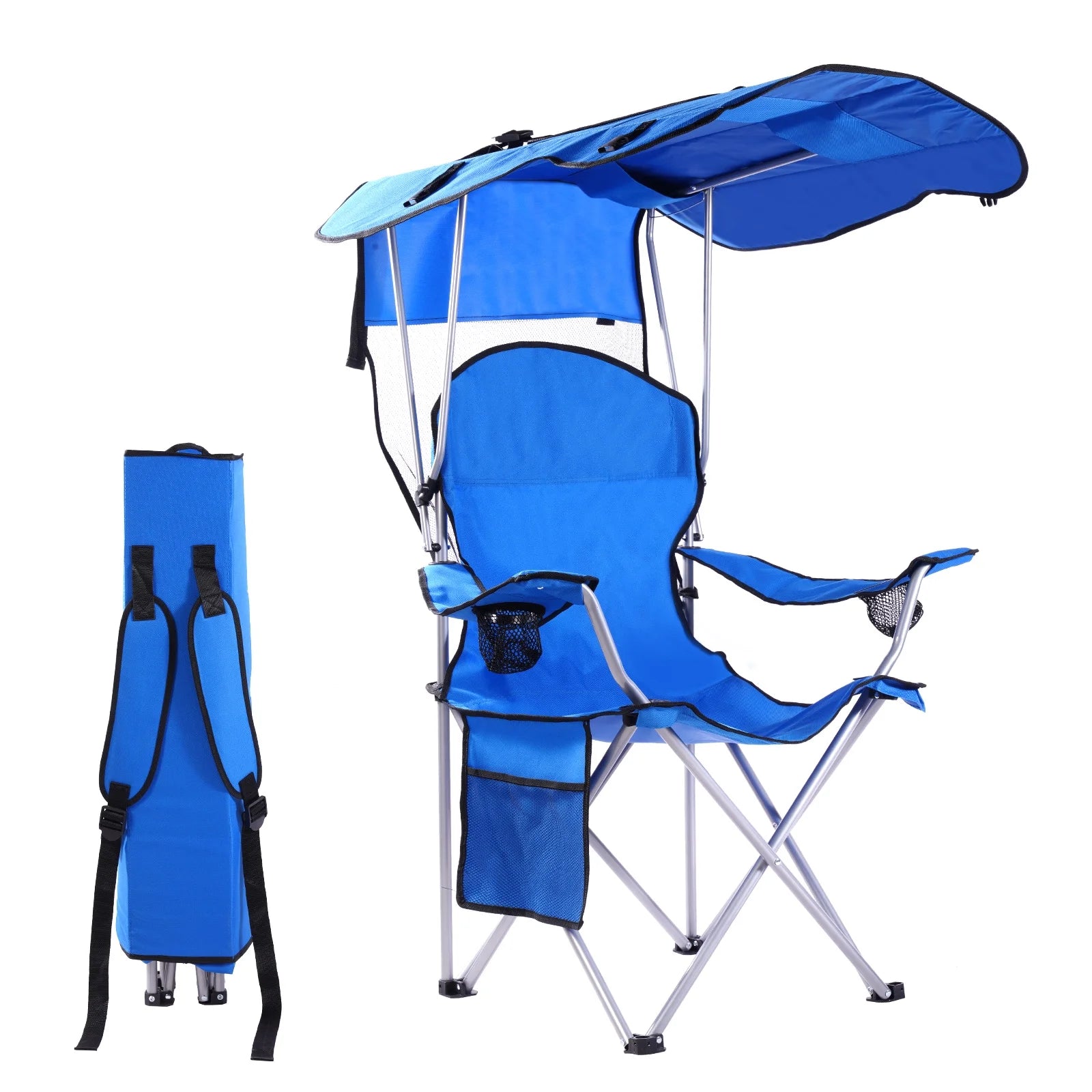 Camping Chair with Canopy Portable Camping Chairs with Shade for outside Folding Beach Chairs with Shade for Adults(Blue)